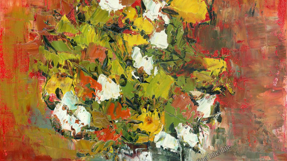 Bouquet au fond rouge (1991) 30 x 30