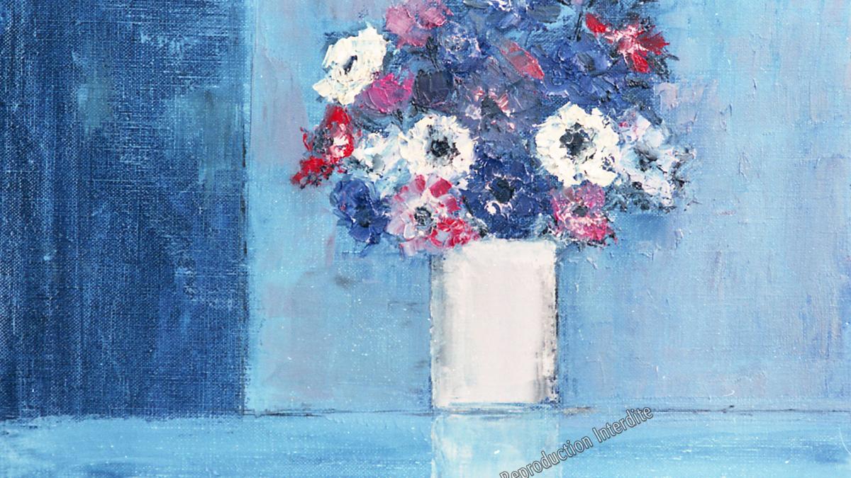 Anémones au fond bleu